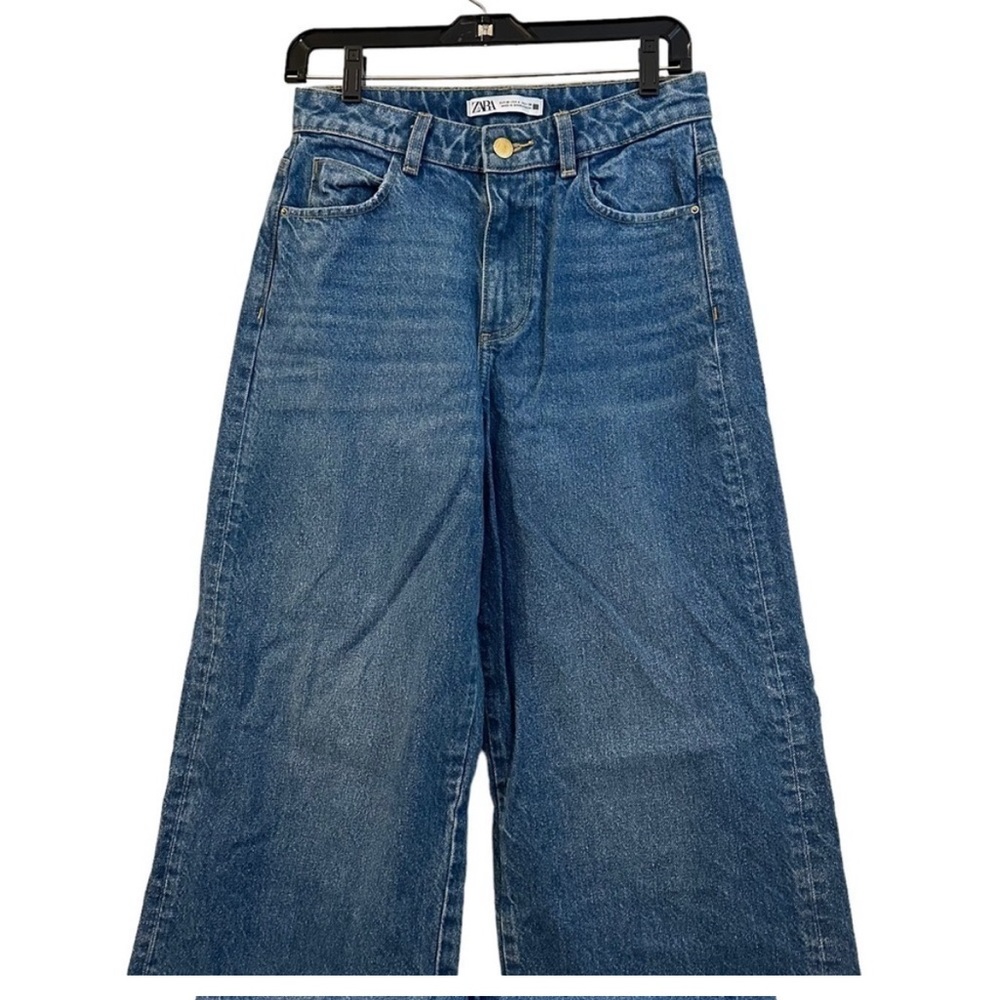 NEW ZARA Wide Leg High Rise Raw Hem Denim Crop Jean